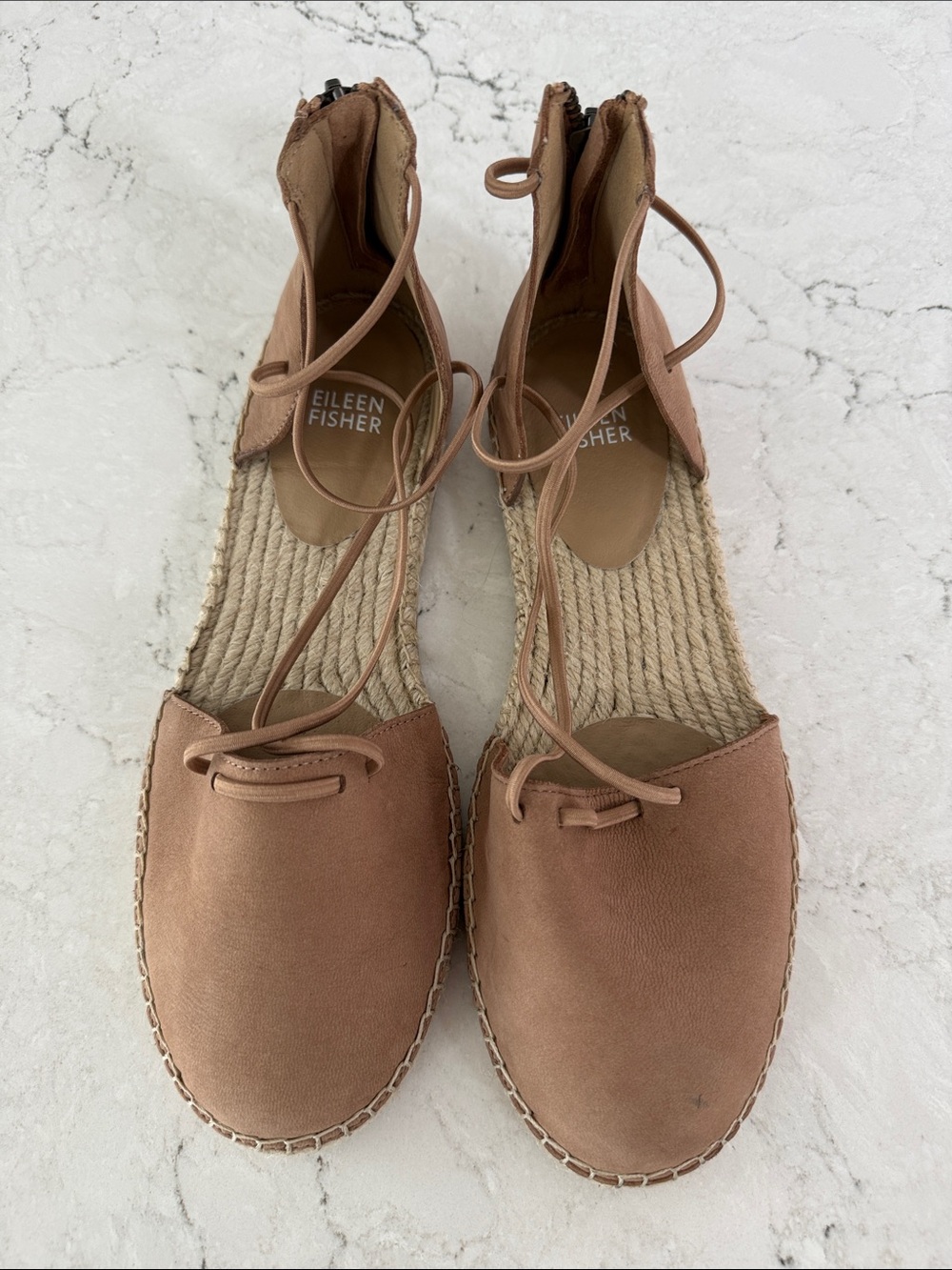 Eileen Fisher Blush Tan Lace-Up Espadrille Flats